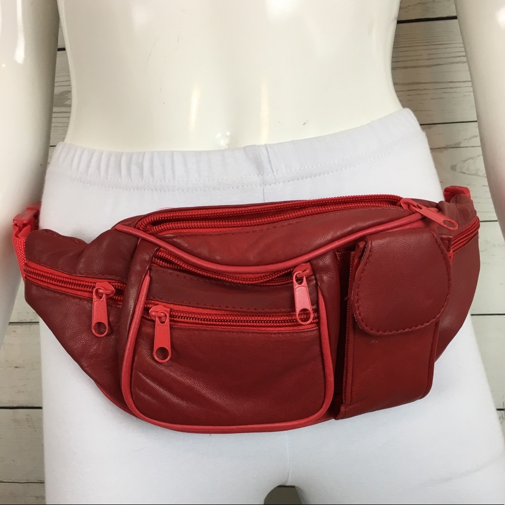 Vintage Red Faux Leather Festival Fanny Pack